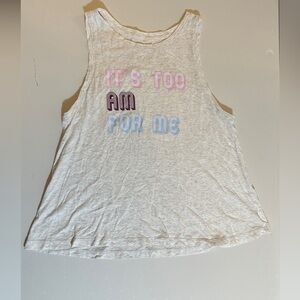 GapBody “It’s too AM for Me” Heathered light grey Tank Top size Small